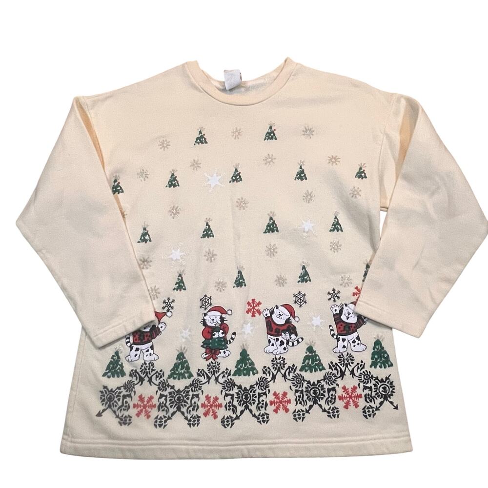 Avon Style Christmas‎ Kittens Long Sleeve Sweatshirt Women’s Medium Holiday Cute